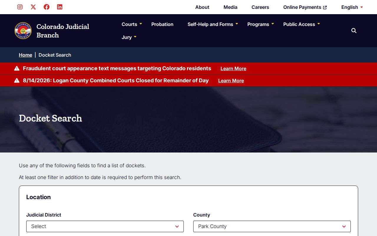 Jackson County court calendar results filtered for scheduled hearings
