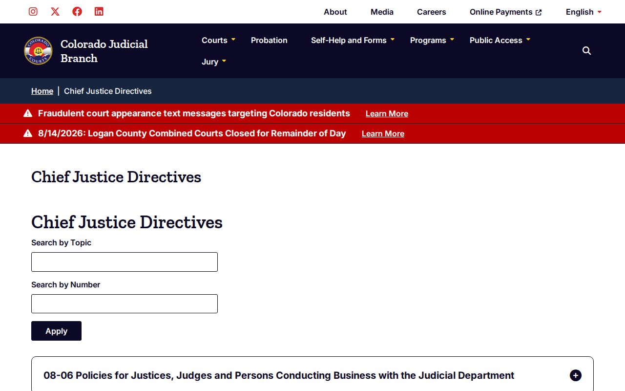 Colorado court directives relevant to Jackson County calendar access