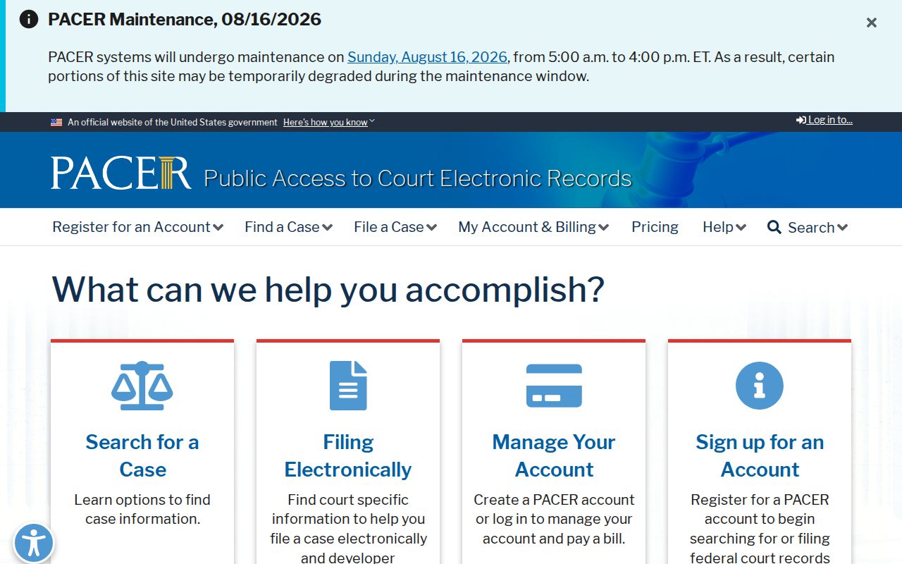 Federal PACER case lookup for matters connected to Jackson County