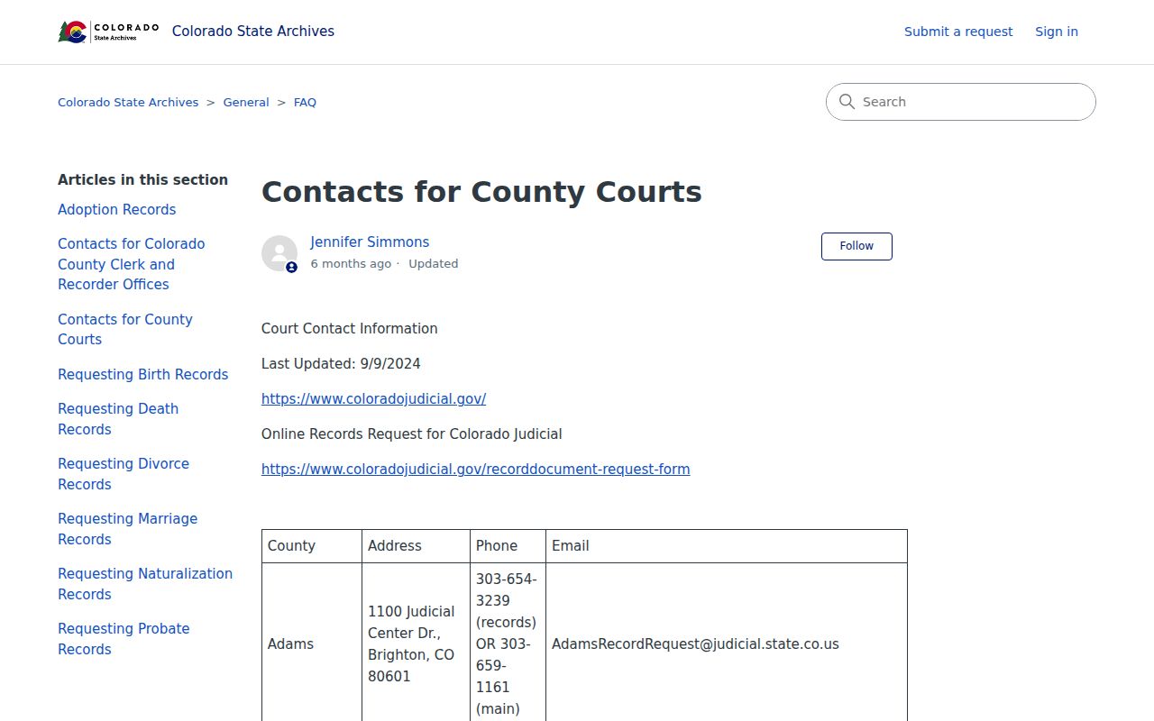 Jackson County court record Colorado State Archives contact directory