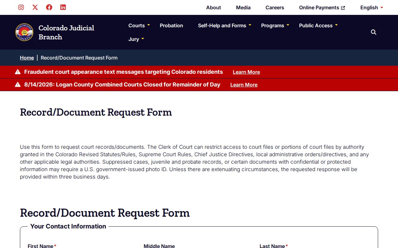 Jackson County court record statewide request form