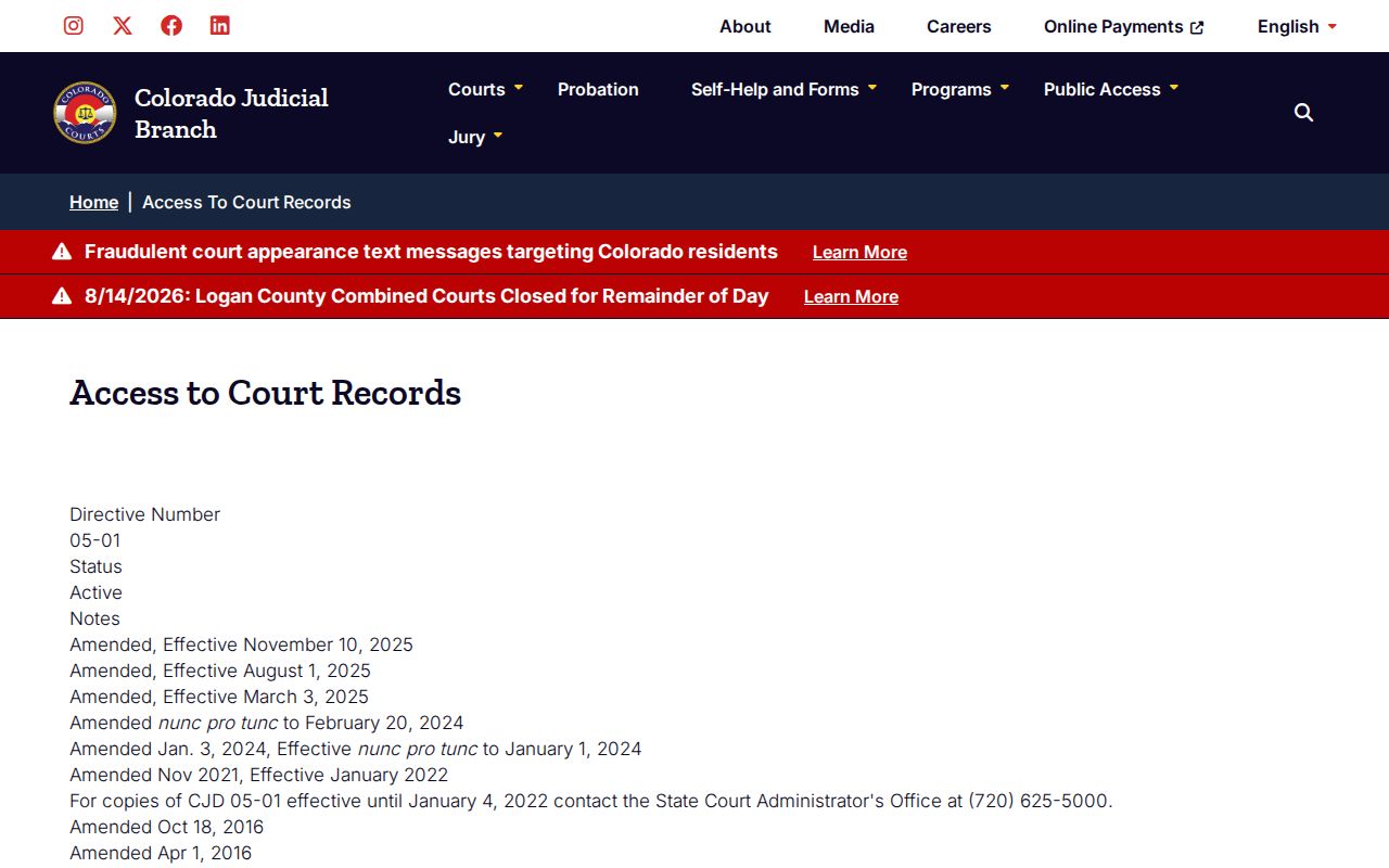 Jackson County criminal docket access directive page