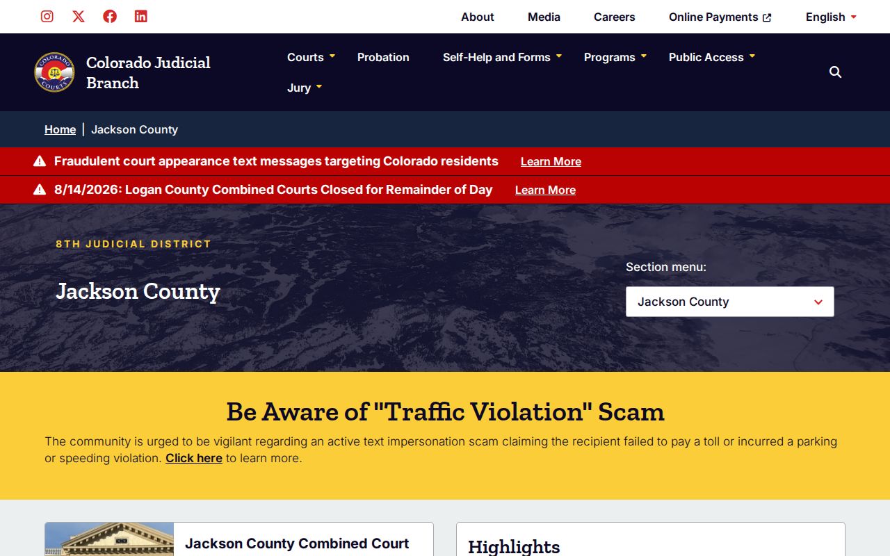 Official Jackson County court page with docket and schedule resources