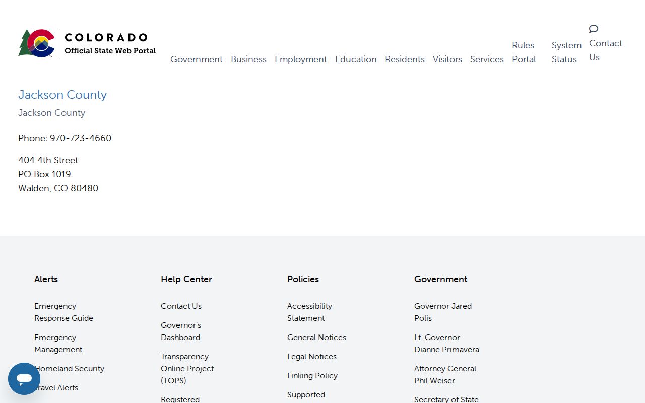 Jackson County traffic ticket Colorado government directory